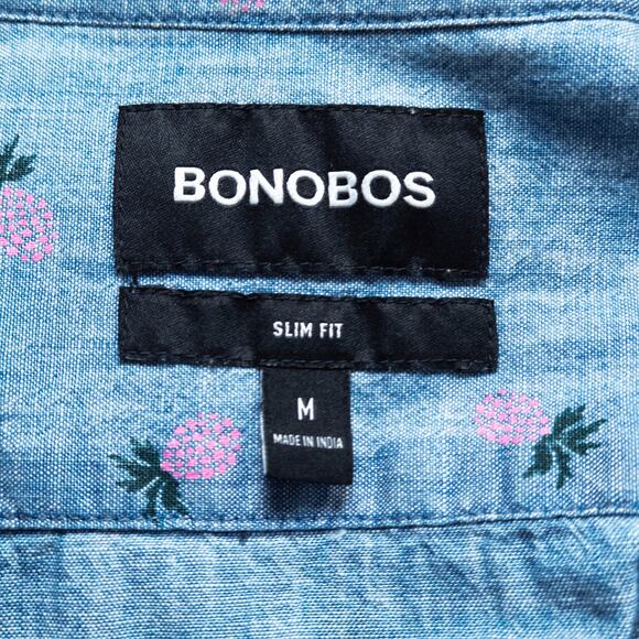 Bonobos Men's Surf Shirt Blue Size Medium Pineapple Print Button Down Summer - Picture 8 of 8